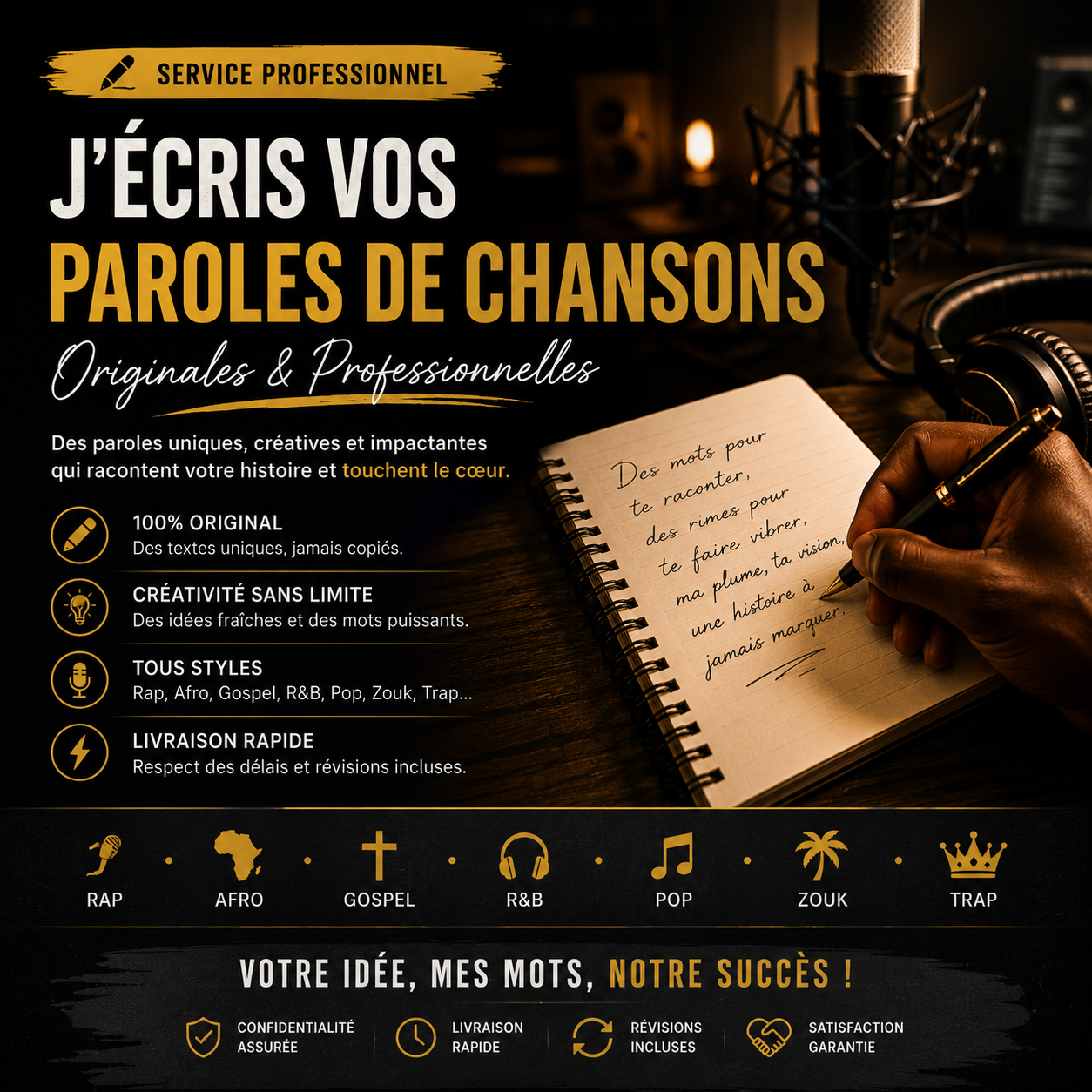 je vais ecrire des paroles de chanson originales et professionnelles